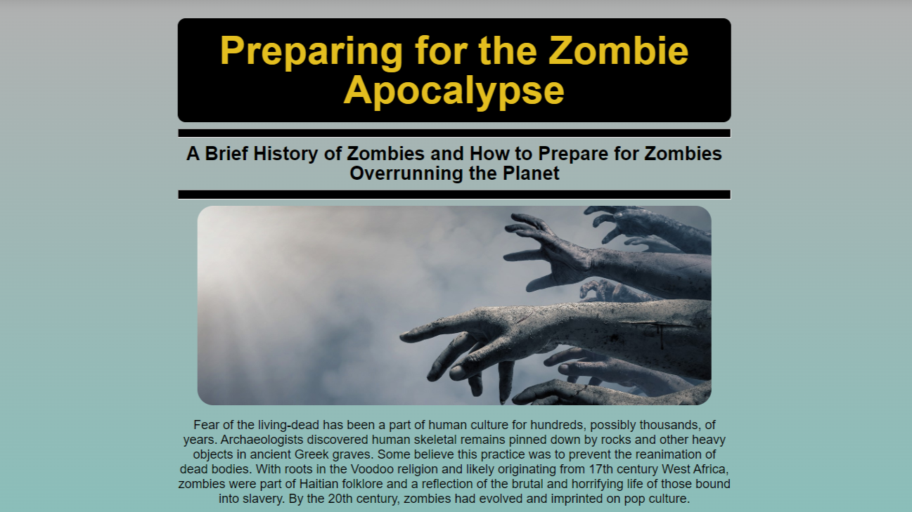 Zombie Preparation Webpage screenshot